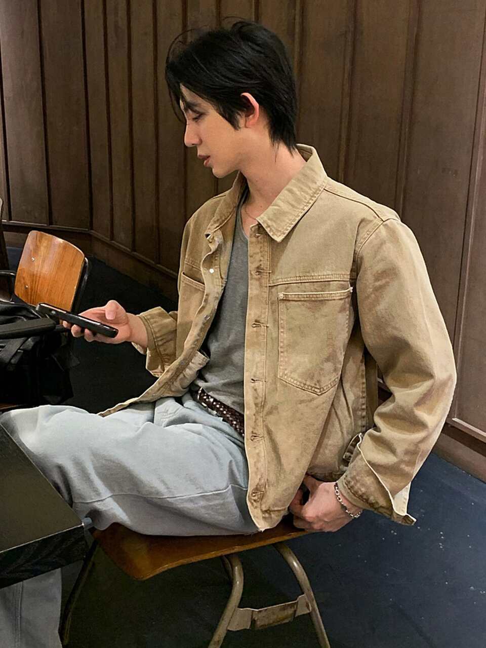 Men's Casual Fashion Street Daily Versatile Patchwork Pocket Denim Jacket, Spring/Autumn