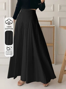 Wynsel Women's Black Pleated A-Line Skirt, Suitable For All Seasons, Autumn - Black - View 1