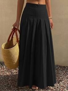 Wynsel Women's Black Pleated A-Line Skirt, Suitable For All Seasons, Autumn - Black - View 7