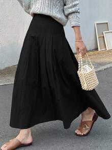 Wynsel Women's Black Pleated A-Line Skirt, Suitable For All Seasons, Autumn - Black - View 6