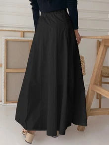 Wynsel Women's Black Pleated A-Line Skirt, Suitable For All Seasons, Autumn - Black - View 2