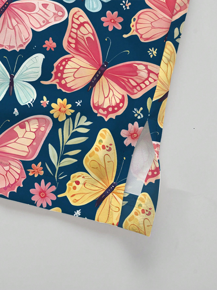 PopScrub 2pcs/Set Casual Butterfly & Plant Cartoon Pattern Scrub, Women's Fashion V-Neck Short Sleeve Pocket With Split Design Workwear Top And Dark Green Straight Leg Pants, Spring/Summer - Multicolor - View 5