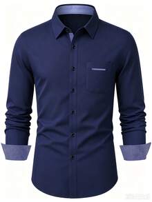 Manfinity Mode Manfinity CasualCool Men's Casual Long-Sleeve Shirt, Suitable For Formal Occasions And Celebrations. - Navy Blue - View 4