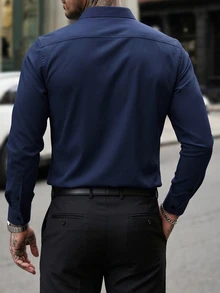 Manfinity Mode Manfinity CasualCool Men's Casual Long-Sleeve Shirt, Suitable For Formal Occasions And Celebrations. - Navy Blue - View 2