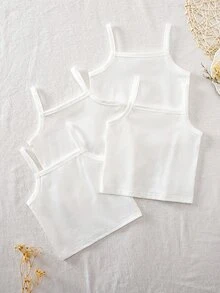 SHEIN 女童春夏季純色細肩帶背心內衣4件套，四季適用 - 白色 - 查看 7