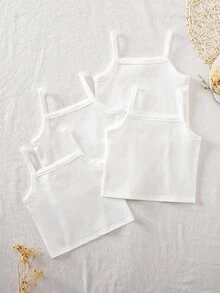 SHEIN 女童春夏季純色細肩帶背心內衣4件套，四季適用 - 白色 - 查看 2