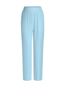 PopScrub 卡通圖案護理師刷手服套裝，女款V領短袖口袋耳環開衩設計工作服上衣直筒長褲，天藍色，秋季萬聖節 - 彩色 - 查看 3