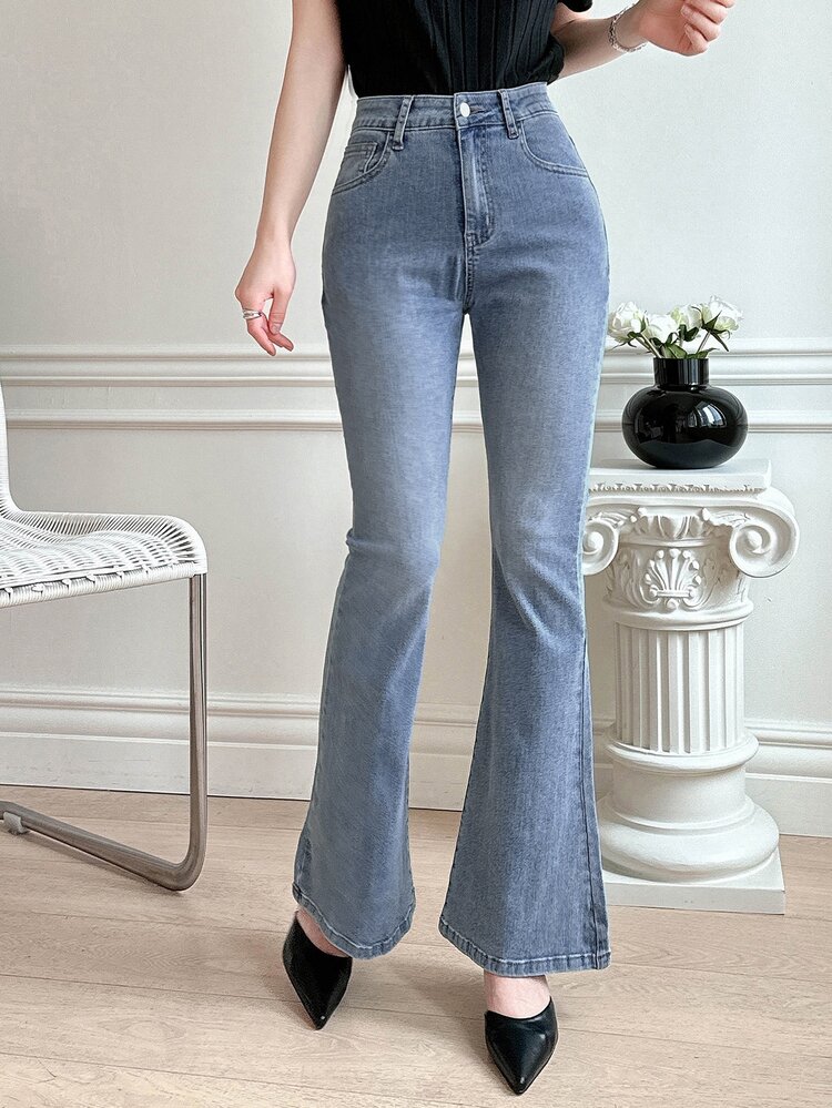 DAZY Women's Casual Flared Washed Denim Jeans With Bow Design - Blue - View 5
