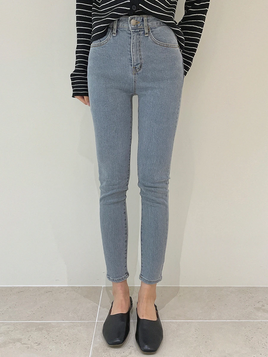 DAZY Solid High Waist Skinny Jeans - Light Wash - View 1