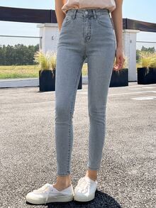 DAZY Solid High Waist Skinny Jeans - Light Wash - View 8