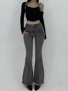 DAZY Women's Simple Daily Flared Leg Denim Jeans - Grey - View 2