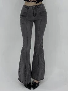 DAZY Women's Simple Daily Flared Leg Denim Jeans - Grey - View 6