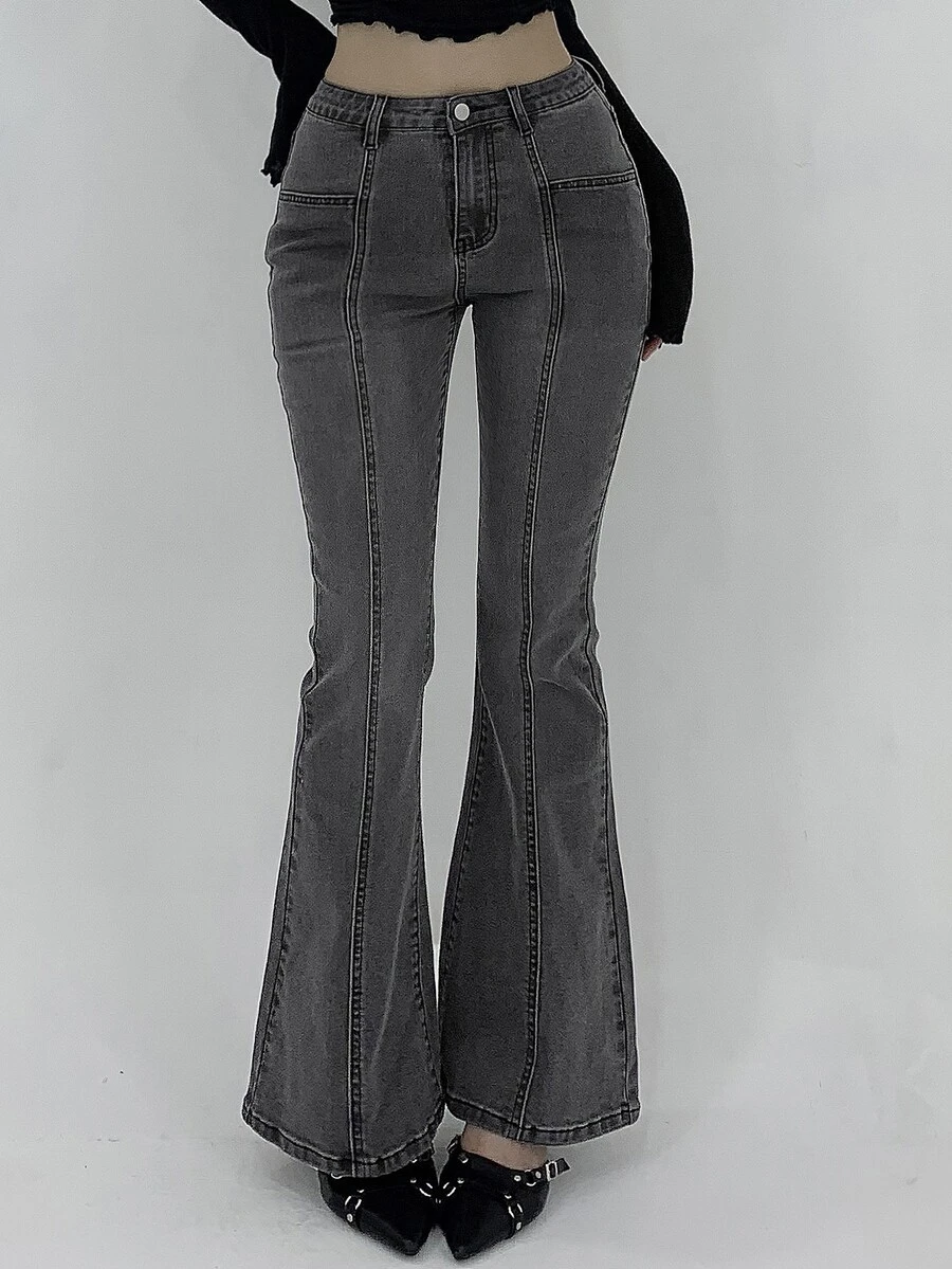 DAZY Women's Simple Daily Flared Leg Denim Jeans - Grey - View 1