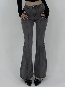 DAZY Women's Simple Daily Flared Leg Denim Jeans - Grey - View 9