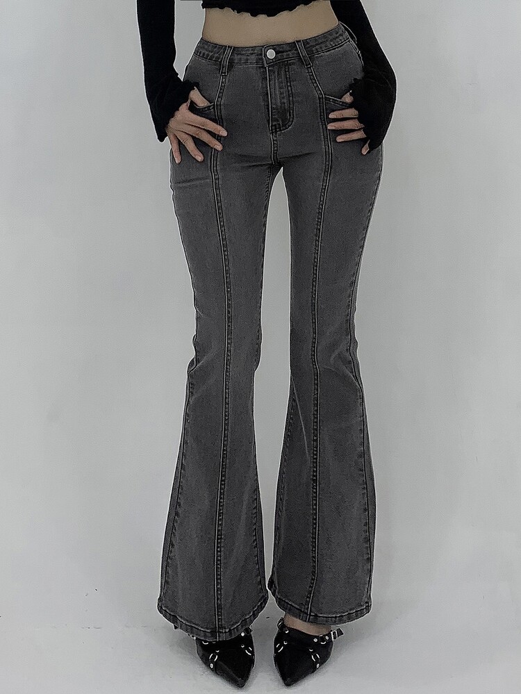 DAZY Women's Simple Daily Flared Leg Denim Jeans - Grey - View 9