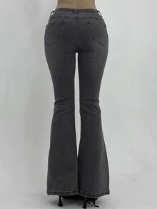 DAZY Women's Simple Daily Flared Leg Denim Jeans - Grey - View 7