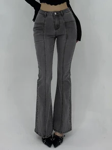 DAZY Women's Simple Daily Flared Leg Denim Jeans - Grey - View 4