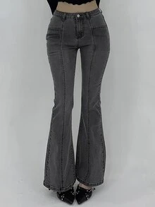 DAZY Women's Simple Daily Flared Leg Denim Jeans - Grey - View 10