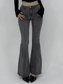 DAZY Women's Simple Daily Flared Leg Denim Jeans - Grey - View 8