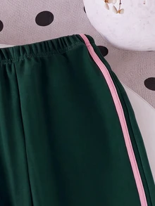 Elladie kids 青少年女孩新款時尚綠色圓領長袖上衣搭配寬腿褲蝴蝶結刺繡兩件套 秋冬 - 彩色 - 查看 4