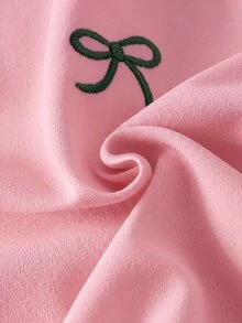 Elladie kids 青少年女孩新款時尚綠色圓領長袖上衣搭配寬腿褲蝴蝶結刺繡兩件套 秋冬 - 彩色 - 查看 5