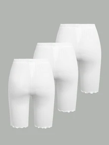 SHEIN Tween Girl Tween Girl 3PCS Tween Girl Solid Color Bow Decor Elastic Waist Base Shorts - White - View 8