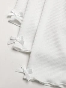 SHEIN Tween Girl Tween Girl 3PCS Tween Girl Solid Color Bow Decor Elastic Waist Base Shorts - White - View 6