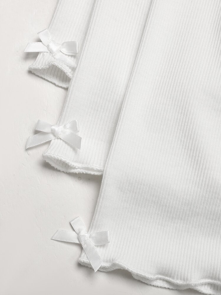 SHEIN Tween Girl 3PCS Tween Girl Solid Color Bow Decor Elastic Waist Base Shorts Random 3pcs - White - View 6