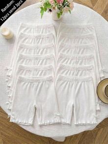SHEIN Tween Girl Tween Girl 3PCS Tween Girl Solid Color Bow Decor Elastic Waist Base Shorts - White - View 1