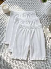 SHEIN Tween Girl Tween Girl 3PCS Tween Girl Solid Color Bow Decor Elastic Waist Base Shorts - White - View 7