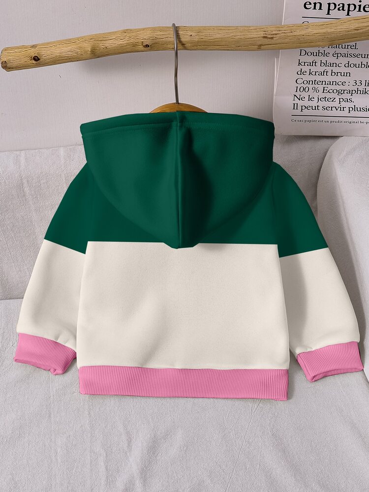 Baby Girls Varsity Hooded Jacket University Number 33 Print Color Block Zip Up Sweatshirt Casual Cute Toddler Outerwear - Multicolor - View 2