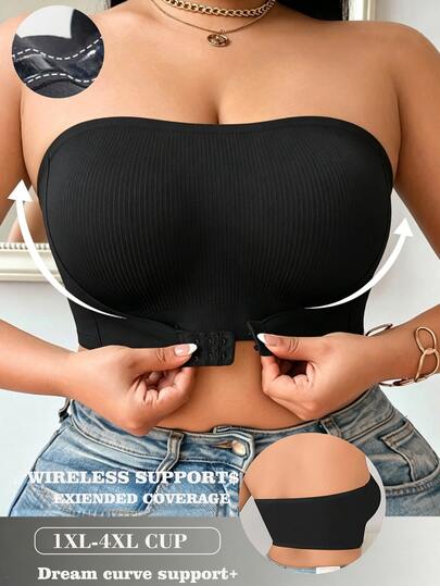 Barelissa 1 Peça Bandeau Plus Size com Fivela Frontal Canelada