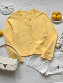 Comfortcana Women's Casual Versatile Solid Color Cardigan - Pale Yellow - View 7