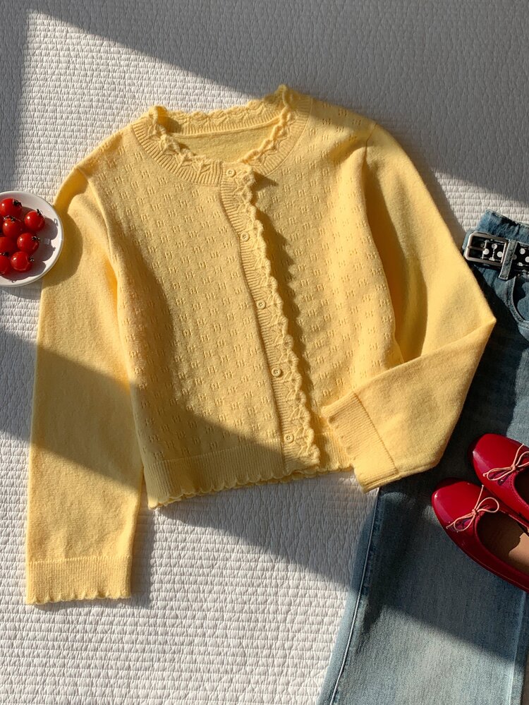 Comfortcana Women's Casual Versatile Solid Color Cardigan - Pale Yellow - View 4