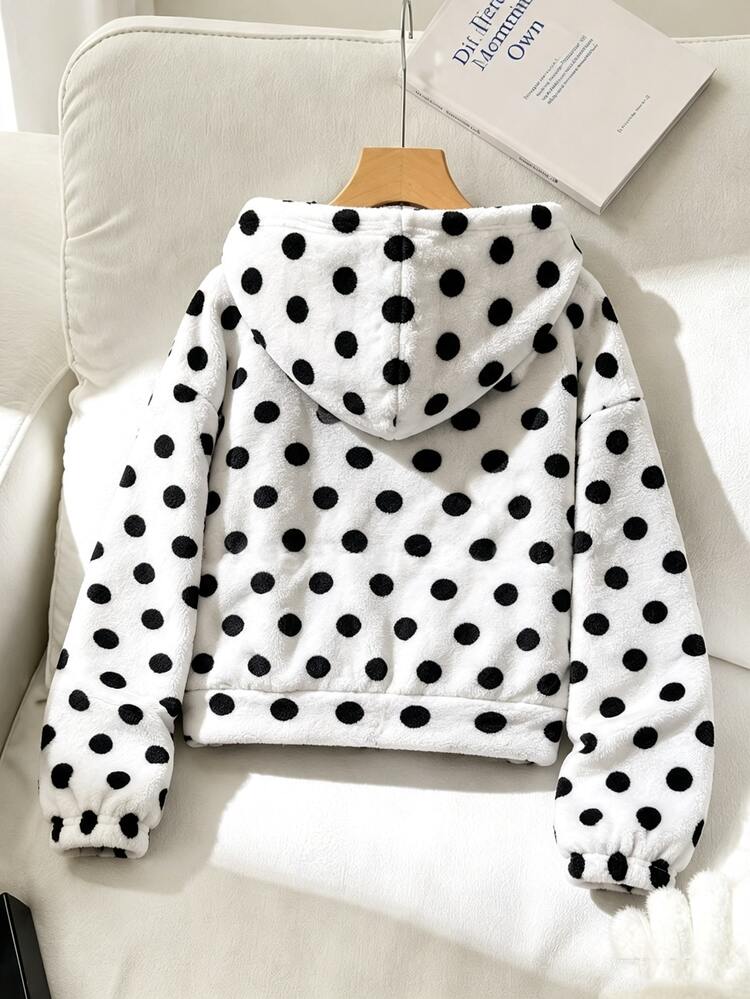 SHEIN Tween Girl Fleece Hooded Zip-Up Jacket For Autumn/Winter, Suitable For Outdoor And Back - White - View 2
