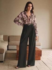 Anewsta Women's Elegant Floral Print Blouse,Pink And Brown,Spring And Summer,Office,Versatile For Vacation,Summer,Fall,Winter,Spring,New Year,Party,Wedding - Pink - View 6