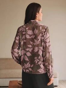 Anewsta Women's Elegant Floral Print Blouse,Pink And Brown,Spring And Summer,Office,Versatile For Vacation,Summer,Fall,Winter,Spring,New Year,Party,Wedding - Pink - View 7