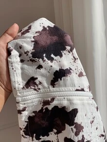 Comfortcana 秋冬女款潑墨牛奶圖案立領夾克長袖拉鍊防風外套,白色街頭風牛仔女孩旅行公路旅行穿搭 - 白色 - 查看 10