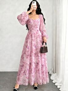 Modelyn 春夏波點收腰優雅時尚長洋裝 - 彩色 - 查看 4