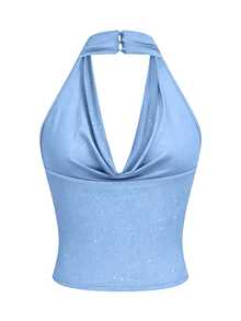 Sweetra Plus Size Elegant Sexy Halter Backless Tight Camisole For Summer - Blue - View 2