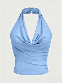 Sweetra Plus Size Elegant Sexy Halter Backless Tight Camisole For Summer - Blue - View 1