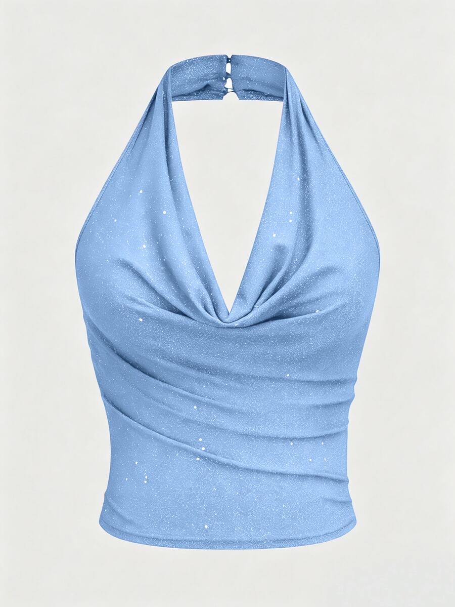 Sweetra Plus Size Elegant Sexy Halter Backless Tight Camisole For Summer - Blue - View 1