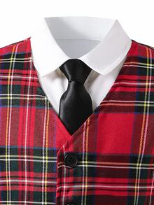 SHEIN 男童大童紳士聖誕套裝，紅色無袖背心外套＋長褲套裝，秋季優雅學院風正式穿著，適合婚禮季 - 彩色 - 查看 8