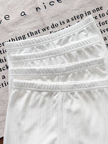 SHEIN 女童針織純色羅紋修身休閒內搭褲 4件組，秋冬/四季穿著 - 白色 - 查看 3
