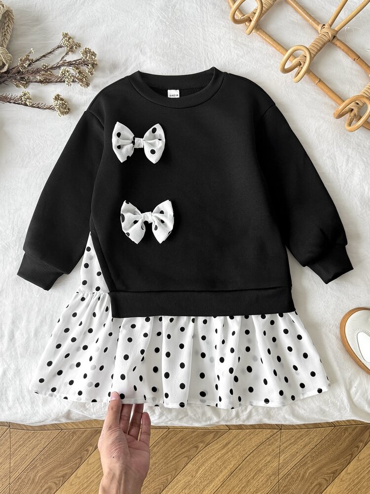 Young Girl Young Girl Young Girl Young Girls Young Girl Cute Colorblock Long Sleeve Plaid Dress Fall/Winter Outfits - Black and White - View 8