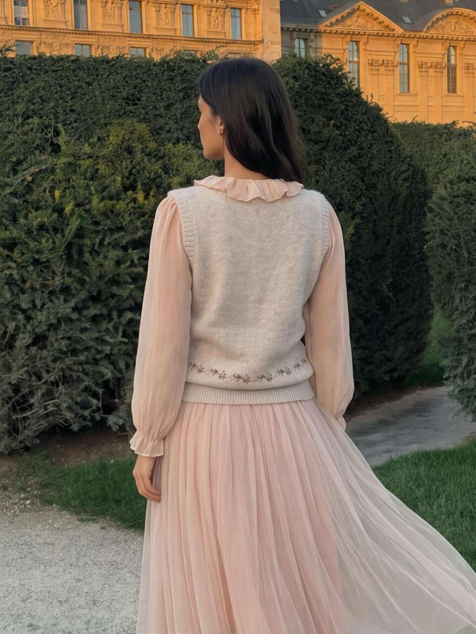 Chaleco de punto multicolor con cuello en V para mujer, estilo vintage con bordado floral de rosas de colores, sin mangas, camisola suave y mullida, chaleco interior para capas en otoño/invierno