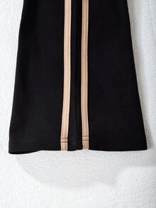 SHEIN Sparklyn 青少年女孩雙層針織連帽衛衣復古字母印花上衣與舒適抓絨喇叭運動長褲街頭風秋冬休閒套裝 - 卡其色 - 查看 5