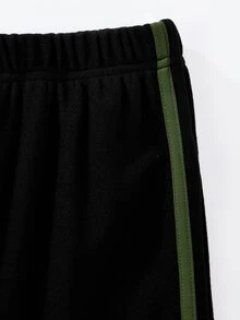 SHEIN 青少年女孩長袖秋季套裝 雙層針織連帽衛衣復古字母印花上衣搭配舒適抓絨喇叭運動長褲 街頭風秋季穿搭 - 軍綠色 - 查看 4
