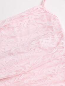 Sweetra 女款春夏秋通勤旅行上班野餐純色粉色蕾絲紋理面料俏皮可愛青春迷你洋裝 - 粉色 - 查看 5