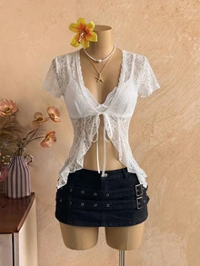EgrlEra Women's Sexy Sheer Crop Top, White - White - View 7